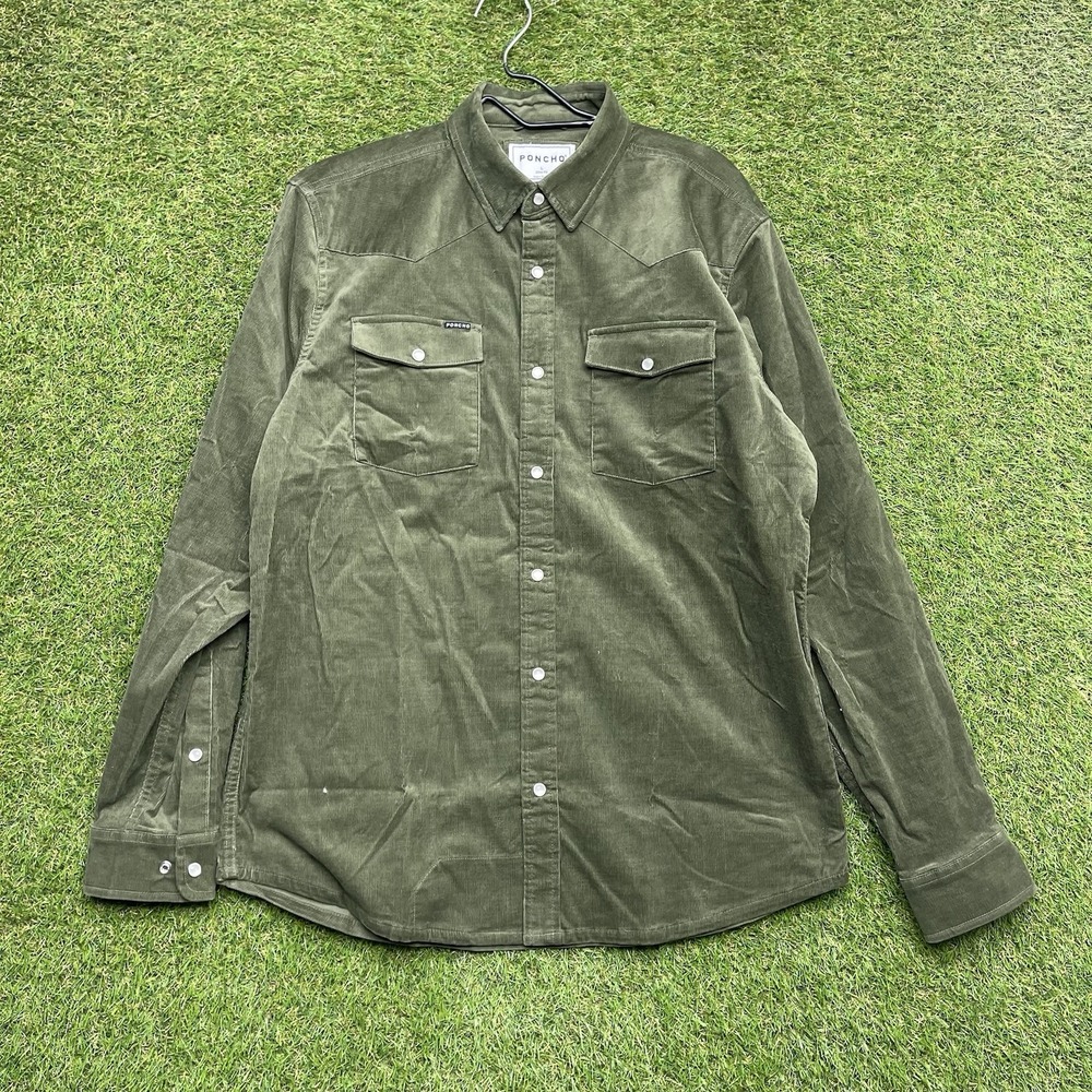 Poncho Outdoors The Zilker Corduroy Western Shirt Mens Large Slim Pearl Snap